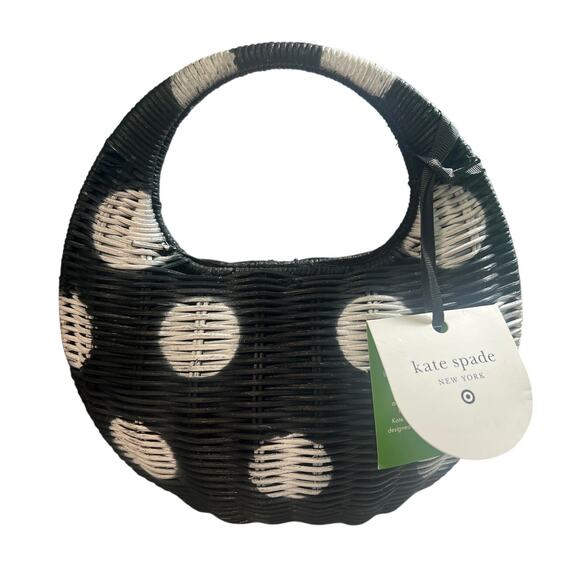 Kate Spade x Target Polka Dot Wicker Crescent Bag Black/White - Picture 5 of 5